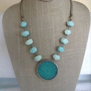 Silpada -Sterling Silver Etched Quartzite Pendant Double Strand Suede Necklace